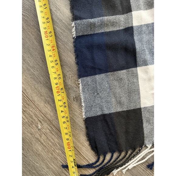 Buffalo Check Blue Black White Rectangle Scarf Fringe Academia Preppy Casual - Picture 5 of 7